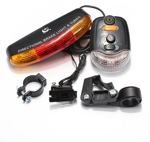 Onogal - Kit di 7 luci LED anteriori da bici, con luce rossa posteriore lampeggiante, luce di direzione e clacson, mod. 2716