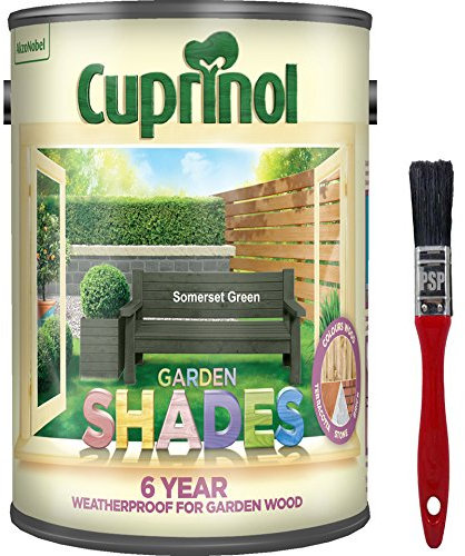 New Improved Formula Cuprinol Garden Shades Somerset Green 5L. Now Offers 6 Year Garden Wood Weather Protection. Includes PSP Touch up Wood Care Brush. Tinted to Order