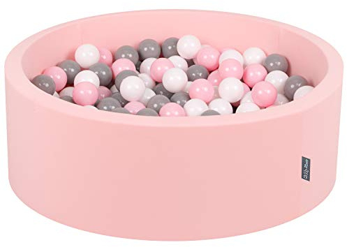 KiddyMoon Bällebad 90X30cm/200 Bälle ∅ 7Cm Bällepool Mit Bunten Bällen Für Babys Kinder Rund, Pink:Weiß/Grau/Rosa