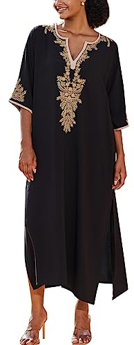 L-Peach Loungewear Boho Caftano di Cotone da Donna Kimono Oversize per Casa Maxi Abito da Spiaggia Copricostume