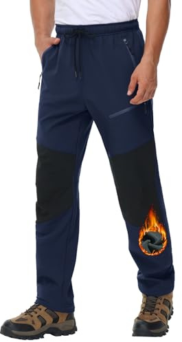 MOCOLY Pantalon Randonnée Homme Hiver Chaud Pantalons Ski Softshell Cargo Doublé Polaire Thermique pour Neige Snowboard Marche Trekking Chasse Travail Marine L