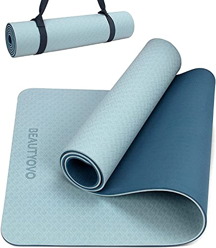 BEAUTYOVO Yogamatte Rutschfest mit Tragegurt, 8mm Extradick Yoga Matte, TPE Schadstofffrei Sportmatte für Zuhause oder Draußen, Fitnessmatte für Yoga Pilates Workout, Gymnastikmatte Doppelseitig