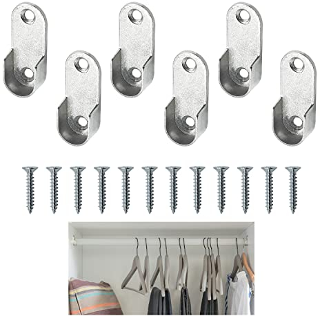 JJWNMLL 6 pcs kleiderstange halterung,Vientiane Schrankrohrlager,Metall Kleiderstangenaufhänger,mit 12 Schrauben für 16 mm Durchmesser Stange (6 Pcs)