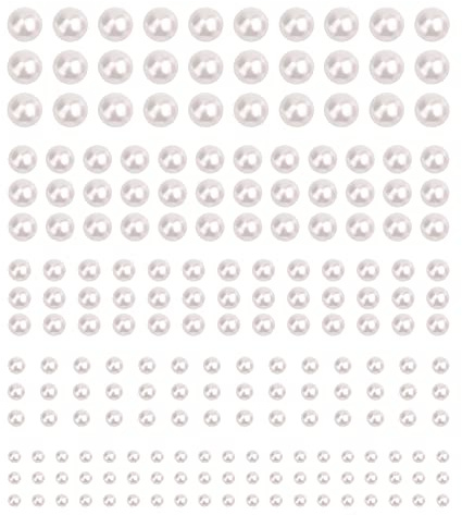 AIEX 2038 Piezas Pegatinas de Perlas Blancas, Perlas Adhesivas Manualidades 3mm/4mm/5mm/6mm/8mm Pegatinas de Perlas Semiredondas para Uñas Maquillaje Facial Decoración del Hogar Álbumes de Recortes