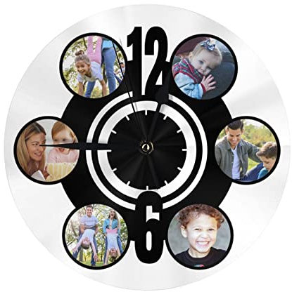 Personalisierte Runde Fotouhr, Benutzerdefinierte Wanduhr mit Foto Text, Personalisierte Hängende Zeitschaltuhr, Personalisierte, Nicht Tickende, Geräuschlose Runde Uhr für Küche, Wohnzimmer