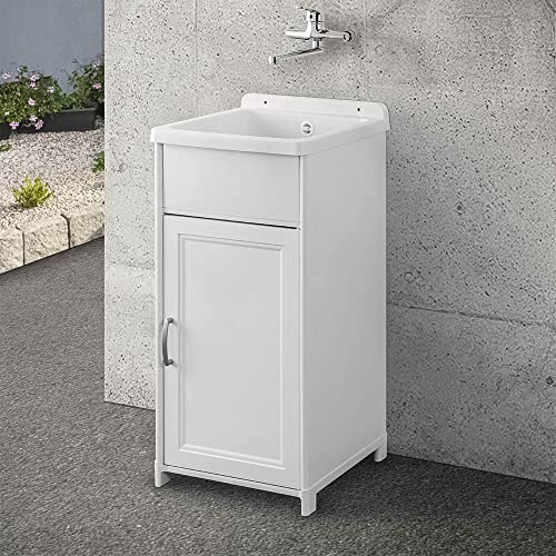 Mobile lavatoio lavanderia salvaspazio 40x38, ideale per esterno e interno, resina PVC bianco in kit di montaggio, INCLUDE kit di scarico (40x38)