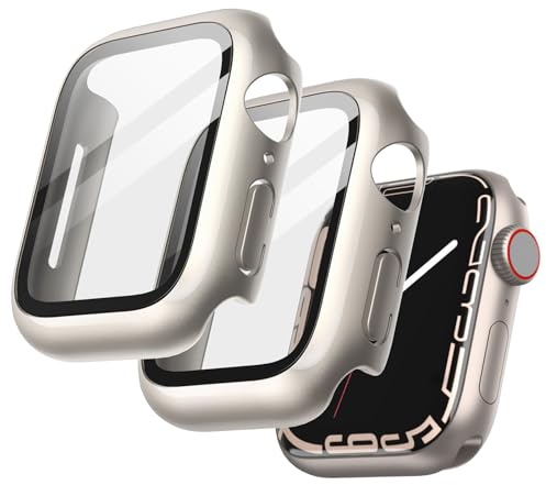 JETech Hülle mit Displayschutz für Apple Watch Series 9 8 7 41 mm, Gesamt Schutzhülle, Eingebaut Gehärtetes Glas Schutzfolie Hoch Empfindlichkeit, 2 Stück (Polarstern)