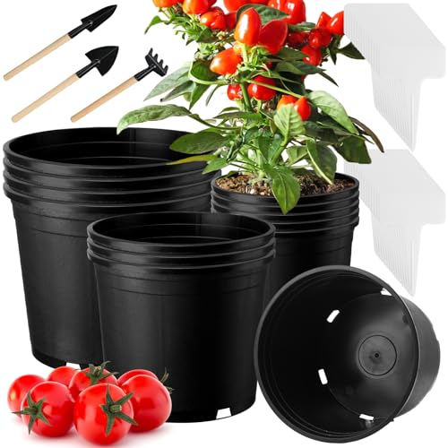 Maxcheck Il set da giardinaggio da 27 pezzi include 3 attrezzi da giardinaggio, 12 pezzi, 5 3 2 galloni, vasi da fiori rotondi in plastica, 12 pezzi per piante da giardino, fiori, piante grasse