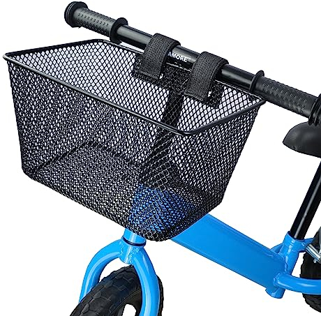 SAMORE Front Bike Basket for Kids Metal Black Bicycle Baskets for Girls & Boys Fits Triycle, Scooter, Balance Bike