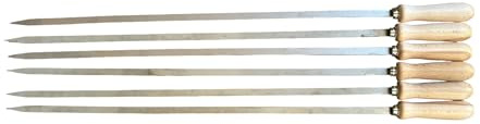 Spiedi per barbecue in acciaio inossidabile lunghi 74 cm con manico in legno per carne pesce verdure (6)