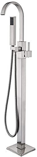 QUSYZD Wasserfall-Auslauf, bodenmontierter Badewannenhahn mit Handbrause, gebürstetes Nickel, freistehende Badewannenmischbatterie, Waschtischarmatur, Geschenk, Schwarzbronze A (gebürstetes Nickel)