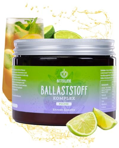 BitterLiebe Ballaststoff Pulver mit Zitronen Geschmack - Mix aus Flohsamenschalen gemahlen, Inulin (Präbiotika), Apfelfaser und Akazienfaser - Multi Ballaststoff Komplex, die perfekte Darmkur - 300g