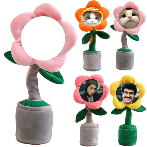 Personalized Sunflower Toys, Funny Customed Image Singing and Dancing Sensory Toys, Voice Recording Singing Sunflower Toy Learning Toys, Soft Plush Toy gifts for kids（Gift Box Packaging） (Pink)