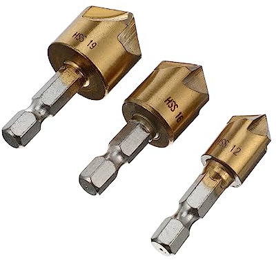 POPETPOP 3pezzi Fresi Per Smussatura Cinque Taglienti in Acciaio Ad Prestazioni Punte Per Trapano Svasatore Design Per Applicazioni Multiple