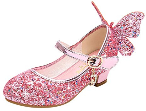 Zapatos Princesa Niñas,Zapatos Niña Vestir Elegante Purpurina Brillante Zapatillas de Lentejuelas con Mariposa de Lentejuelas Merceditas Niña Moda Sandalias de Baile para Disfraz,Fiestas, Bodas