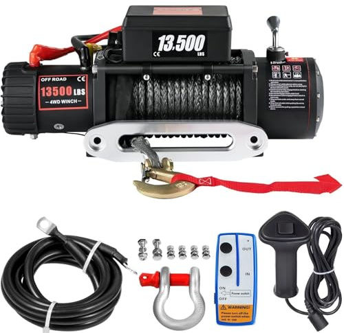 Verricello Elettrico 12 V 13500lb/6123kg CC con Cavo, IP68 Verricello Elettrico con 24m Corda Sintetica e Telecomando wireless×2, per carri rimorchi, fuoristrada, 4 x 4 veicoli,Traino UTV ATV