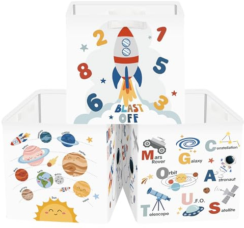 Clastyle Set di 3 Cubi Portaoggetti Ripiegabili Apprendimento Kallax Contenitori Maniglia per Scaffale Scatole Portaoggetti Genitore per Libro Giochi,Spazio,30x30x30 cm