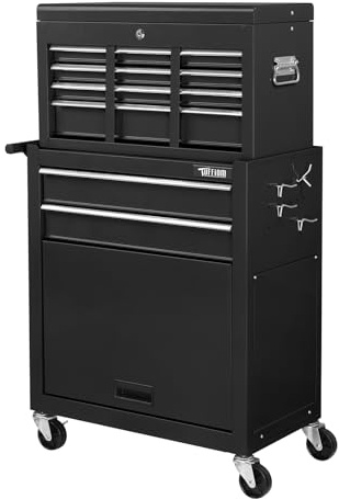 Bonnlo 8 Drawer Rolling Tool Cabinet, Tool Storage Chest, Lockable Wheels, Detachable Top & Adjustable Shelf, Mechanic Tool Organizer Box for Garage, Workshop, Warehouse & Repair Shop, Black