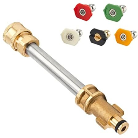 Adaptador de limpiador de alta presión con 5 boquillas de conexión rápida (0°, 15°, 25°, 40°, 65°) para lavado de coches y limpieza del hogar, compatible con varias lavadoras a presión