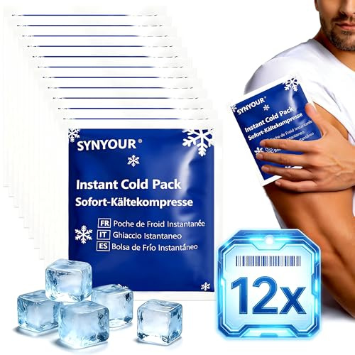 SYNYOUR Instant Ice Cold Pack - 12 Packs, Disposable Ice Pack for Sports Injuries, Cold Compress for Sports First Aid Home Kids Outdoor Travel, Cool Packs