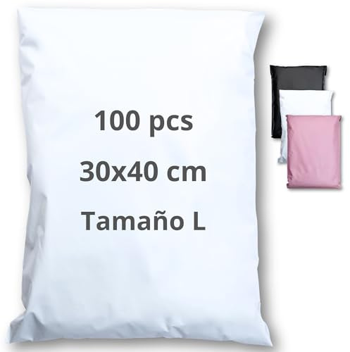 100 sobres para envíos de ropa - Tamaño L - 30x40cm - 100% OPACO/ULTRA-RESISTENTE/IMPERMEABLE - Sobres Plastico - Bolsas de Envio Paquetes - Cajas Envios Paquetes