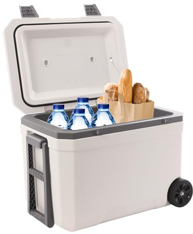 Insulated Portable Cooler 45L Cooler Box 38 * 57.8 * 41cm Camping Fridge for Fishing, Rowing, Camping, Traveling, Picnicking, Beach (White, Gray)
