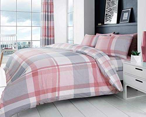 GC GAVENO CAVAILIA Parure de lit et taies d'oreiller à Carreaux Waverly de qualité supérieure, réversible, Facile d'entretien, 50% Polyester et 50 Coton, Rose pâle, très Grand lit