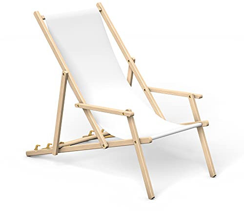 Vispronet Liegestuhl Holz klappbar mit Armlehne - Buchenholz - höhenverstellbar, tragfähig bis 110 kg, platzsparend - Sonnenliege, Relaxliege Garten