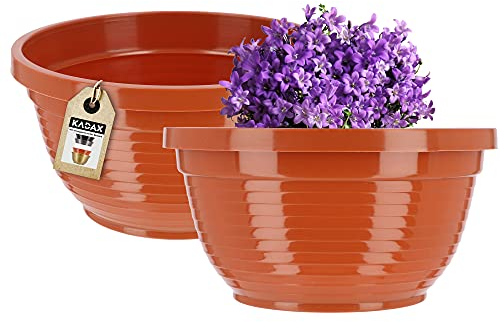 KADAX Ciotola fatta di plastica, ciotola di fiori rotonda, secchio di piantagione resistente alle intemperie per esterno, guscio tomba, guscio a sfera leggera per fiori (⌀ 13 cm, terracotta)