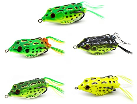 Riveryy Topwater Frosch,5 pcs Angeln Frosch,Frosch Angelköder,Topwater Lockt,Frog Angelköder,Oberflächenköder,Frosch Fischköder,Weiche Kunstköder,Künstlicher Frosch-Angelköder-Set,für Fischen Angeln