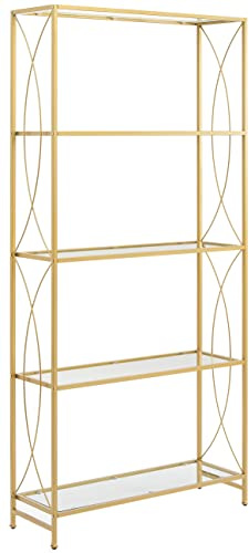 Crosley Furniture Helena Bookshelf with Glass Shelves, Bookcase Storage, Gold