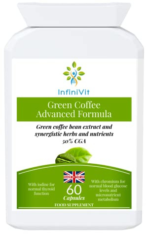 InfiniVit Green Coffee Advanced Formula 50% Chlorogenic Acid CGA with Cinnamon, Cayenne, Iodine and Chromium - 60 Capsules, Beneficial for Weight Loss, Appetite Control, Energy Level