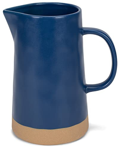 Nat & Jules Large Raw Bottom Matte Navy Blue 48 ounce Ceramic Pitcher Jug