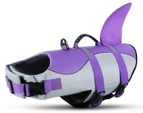 Queenmore Dog Swimming Vest, Adjustable Pet Life Jacket Large, Ripstop S Vest With Rescue Handle, Preserver For Suasage Dog, French Bulldog Pug, Corgi, Beagle, L