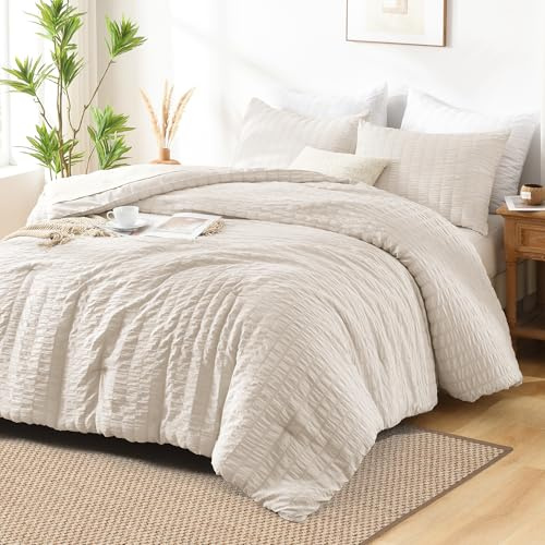 AveLom Juego de edredón tamaño matrimonial de sirsaca Beige (80 x 90 Pulgadas), 3 Piezas, edredón Ligero de Microfibra Lavada Suave con 2 Fundas de Almohada, Juego de edredón Alternativo para Todas