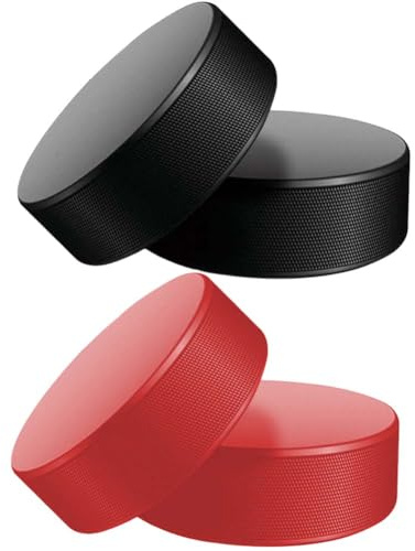 Lanxitown 4 st svarta och röda hockeypuckar ishockeypuckar för träning och klassisk träning hockeyträningsutrustning hockeygåvor diameter 7,6 cm tjocklek 2,5 cm