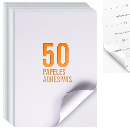 50 Hojas 1 Etiqueta por Hoja | Papel Adhesivo A4 para Impresoras (297mm x 210mm) | Impresoras de Inyección de Tinta, Laser y Fotocopiadoras | Papel Adhesivo Impresora