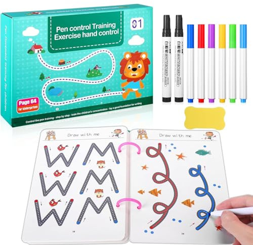 VICDUEKG Quaderni magici per esercizi prescolari, riutilizzabili a partire da 3 a 5 ragazzi e ragazze, 64 pagine, quaderno magico per imparare a scrivere, imparare i numeri