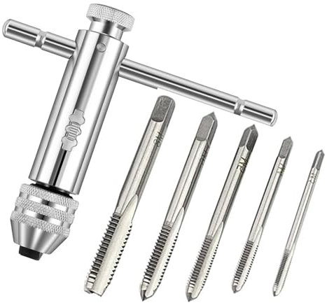Tkxjry 6 Stück Tap Wrench Set, M3 M4 M5 M6 M8 Gewindebohrer mit Verstellbaren, T Griff Windeisen Ratsche, Gewindebohrer Set mit Werkzeughalter, T-Griff Windeisen Gewindeschneidwerkzeug