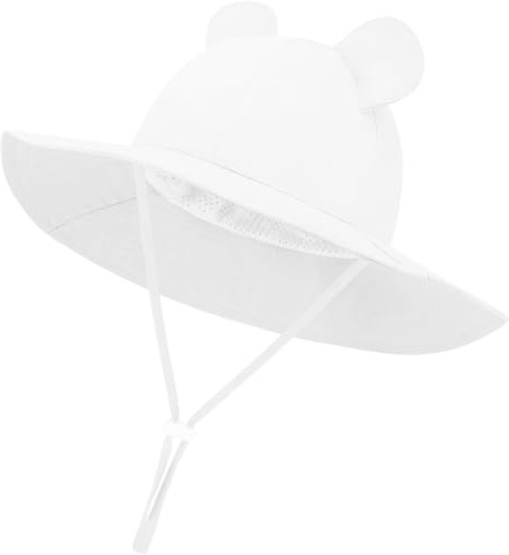 DRESHOW Baby Sun Hat Toddler Sun Protection Beach Cap with Bear Ears Wide Brim Unisex Summer Bucket Hats with Chin Strap UPF 50+