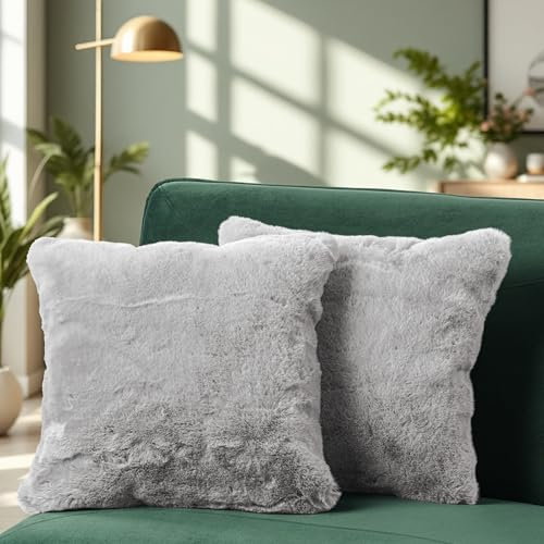 Paco Home 2er Set Kissenbezug Dekokissen Sofakissen Bezug Couchkissen Kunstfell Schlafzimmer Shaggy Flauschig Waschbar, Farbe:Grau, Sets:2pcs-Set
