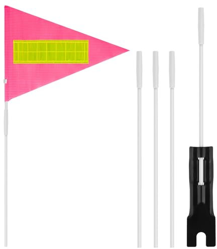 Grevosea 1 Stück Reflektierende Fahrradflagge,4 Ft Wimpel Reflektierend,Fahrrad Sicherheit Flaggen mit 5 Stück Stange,Fahrradfahne,Hohe Sichtbarkeit Fahrrad Fahne für Kinder Im Freien Radfahren-Rosa