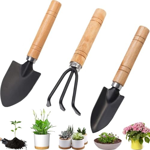 Mainiusi Barn trädgårdsredskap 3 stycken, små trädgårdsverktyg set små trädgårdsverktyg barn, trädgårdshacka liten trädgårdsspade, mini handräfsa trädgårdsverktyg för växter, plantering, jorden lossa