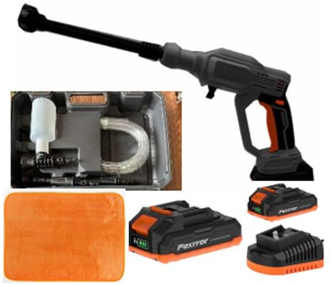 Fexrror Idropulitrice a Batteria, Idropulitrice Portatile con 2 Batterie da 2000mAh, Ugello 6 in 1, per Auto, Patii, Finestre, Giardino, Prati, Animali Domestici