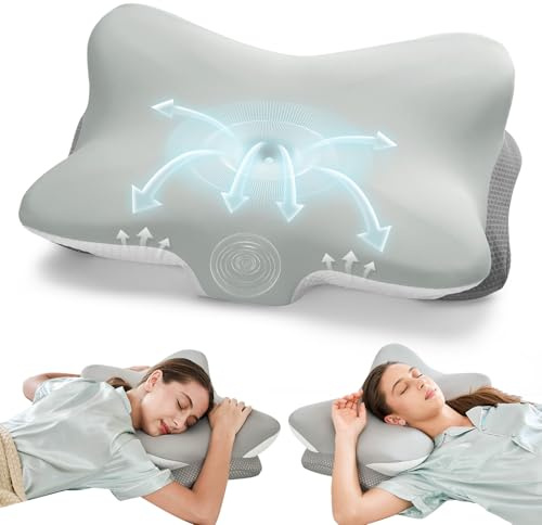 Krightlink Ergonomic Memory Foam Cervical Pillow for Neck Pain Relief - Contour Design with Dual Heights for Side/Back/Stomach Sleepers with Washable Breathable Pillowcas