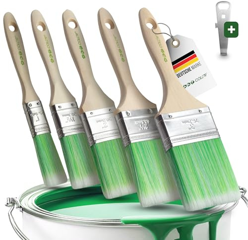 6-teiliges Flachpinsel-Set mit Lackdosenöffner – 25, 38, 50, 63 & 76 mm Malerpinsel für Lack, Lasur & Wandfarbe | Profi Pinselset mit Holzgriff für Glatte Flächen & Renovierungsarbeiten