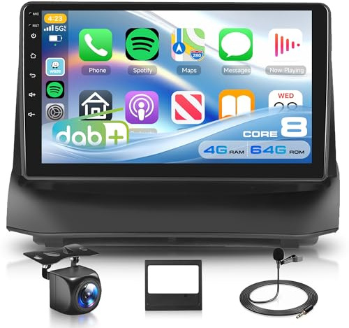 【DAB/DAB+】8 Core 4G+64G Android Autoradio per Ford Fiesta 2009-2017 9 Pollici con Senza Fili Carplay Android Auto Navi GPS Mirror Link Bluetooth FM/RDS/EQ Radio WiFi USB+ SWC Telecamera Posteriore
