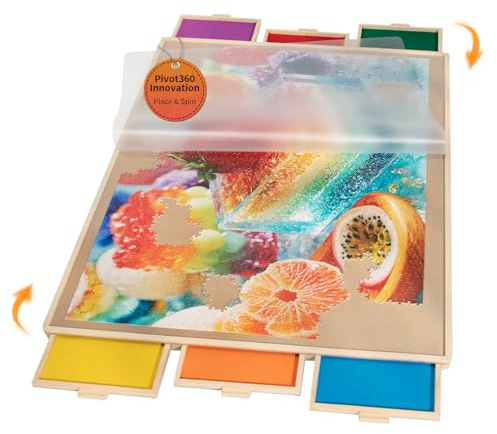 Join&Joy 1500 Piece Puzzle Board Pro, with 6 Drawers & Cover, 34 x 25, Sort-Wise Colorful Felt Drawers, Wooden Jigsaw Puzzle Board, Birthday Gifts for Mom
