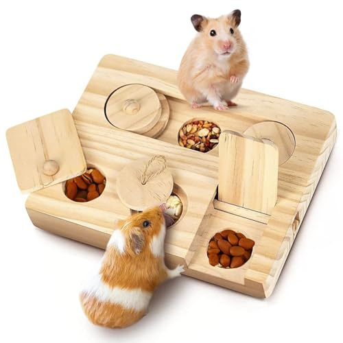 Jouet pour cobayes et Hamsters, en Bois, 6 en 1 Jouet en Bois pour Petits Animaux idéal pour la Recherche de Nourriture Convient aux Hamsters Chinchillas gerbilles et Hamsters Nains