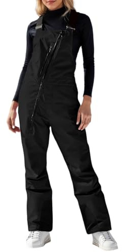 Pantalon de ski pour femme - Imperméable - Doublure thermique - Combinaison de ski isolée pour toutes les conditions météorologiques - Combinaison de neige d'hiver avec salopette, Noir , XL